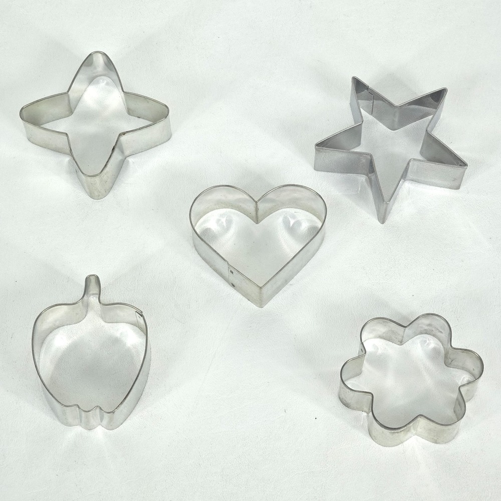 5 Vintage Cookie Cutter Set Stainless Steel Baking Geometric Shapes Cottagecore